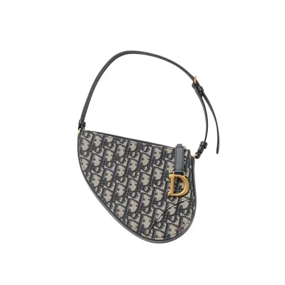 CHRISTIAN DIOR Blue Canvas Logo Saddle Shoulder Pouch - Picture 2 of 6